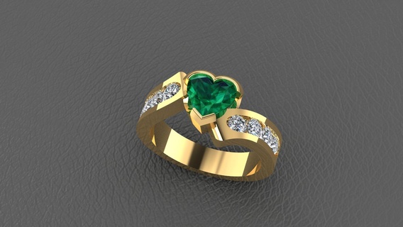 esmeralda coração anel casamento 3d print model - Mito3D
