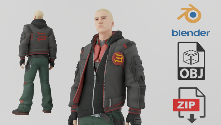 eminem rap lowpoly rigged character hiphop slim shady 3d print model - Mito3D