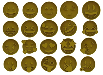 emoji biscuit coupeurs pack coupeur embosseur visage grimaçant souriant cligner yeux l'amour triste heureux anxieux froid 3d print model - Mito3D