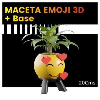 emoji corazón maceta + base decoración casa mueble planta plantas suculento matas 3d print model - Mito3D