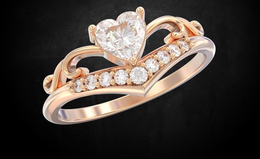 noivado anel coração diamantes 195 3dprinted Projeto moda ouro dourado jóia jóias joalheria impressão imprimível prototipagem argolas prata 3d print model - Mito3D