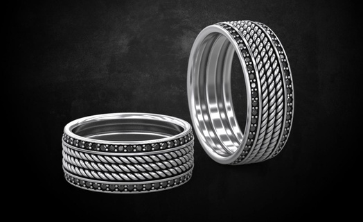 engagement anneaux corde diamants 236 3dprinted conception mode or d'or bijou bijoux impression imprimable prototypage bague argent 3d print model - Mito3D