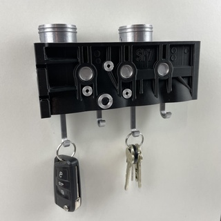engine cylinder block - wall key hanger piston hook mechanism art toy 3d print model - Mito3D
