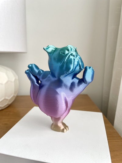 inglés buldog yoga pose 2 perro espanol gracioso estante decoración escultura trofeo figura figurilla animal mascota amante arco iris posable arte 3d print model - Mito3D