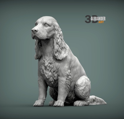 inglese cocker spaniel seduta 3d stampa modello arte cane natura mammifero animale domestico scultura statuetta souvenir scolpire sculture statua 3d print model - Mito3D