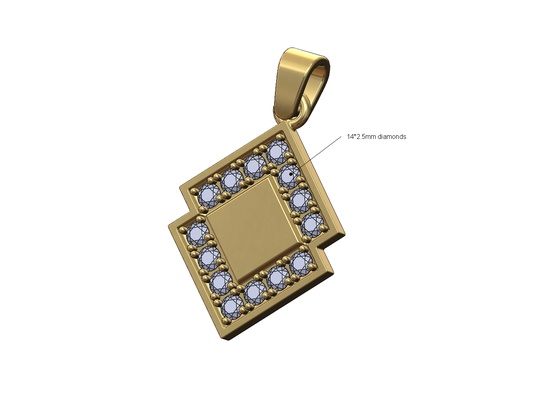 engravable platform diamond lozenge plate pendant bail 3d print model jewelry necklace bracelet charm iced bling jewelry gold silver printable jewellery tag 3d print model - Mito3D