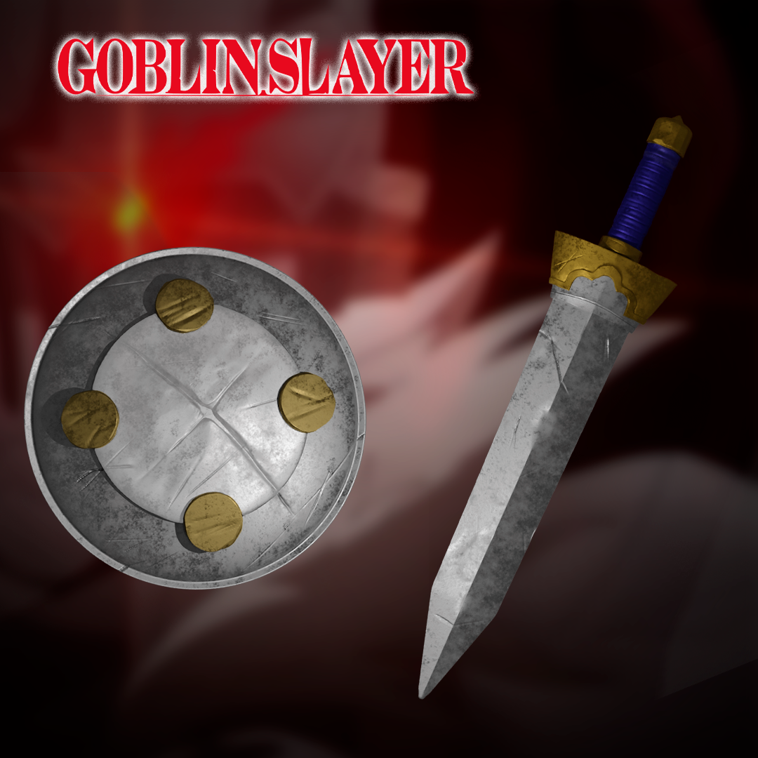 espada y escudo goblin slayer fashion trasgo anime warrior cosplay atrezzo sword game juego manga 3D print model - Mito3D