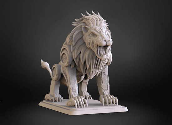 estatua de le n ciencia ficci escultura lion animal futurista gargola leones salvaje 3d print model - Mito3D