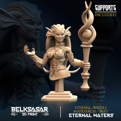 eternal waters matriarch bust game woman girl female beautiful board boardgames fantasy detailed dnd 32mm dungeons dragons mermaid acuatic monster be tentacles octopus staff wizard triton 3d print model - Mito3D