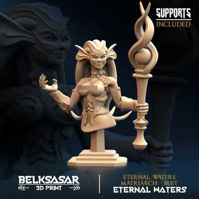 eternal waters matriarch bust topless game woman girl female beautiful board boardgames fantasy detailed dnd 32mm dungeons dragons mermaid acuatic monster be tentacles octopus staff wizard triton 3d print model - Mito3D