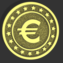 euro coin pendant keychain jewelry printable shield art coins badges europe money cash european cnc pendants 3d print model - Mito3D