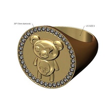 evil bear large 21mm diamond ring us size 9 3d print model bad teddy round signet jewelry printable gold silver sterling fashion jewellery luxury bling grizzly rings 3d print model - Mito3D