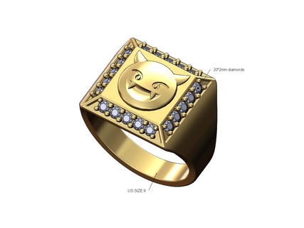 böse Emoji Quadrat Diamant chamfred Seiten Ring us Größe 9 3d drucken Modell Emoticon Teufel Schmuck druckbar Gold Silber Signet Mode Luxus bling HipHop 3d print model - Mito3D