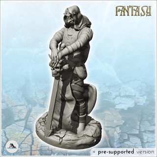 evil warrior standing two-handed sword 2 - medieval fantasy magic feudal old archaic saga 28mm 15mm chaos darkness demon scenery figure statue miniatures resin character rpg terrain diaroma mini middle age dark fantastic war traditionnal empire village 3d print model - Mito3D