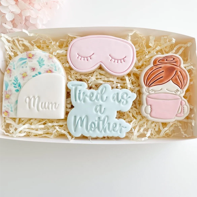 exhausted mom's relaxation cookie cutter set home cookies 3d fondant kitchen 2024 mom mum mother day tired eye coffee tea relax 3d print model - Mito3D