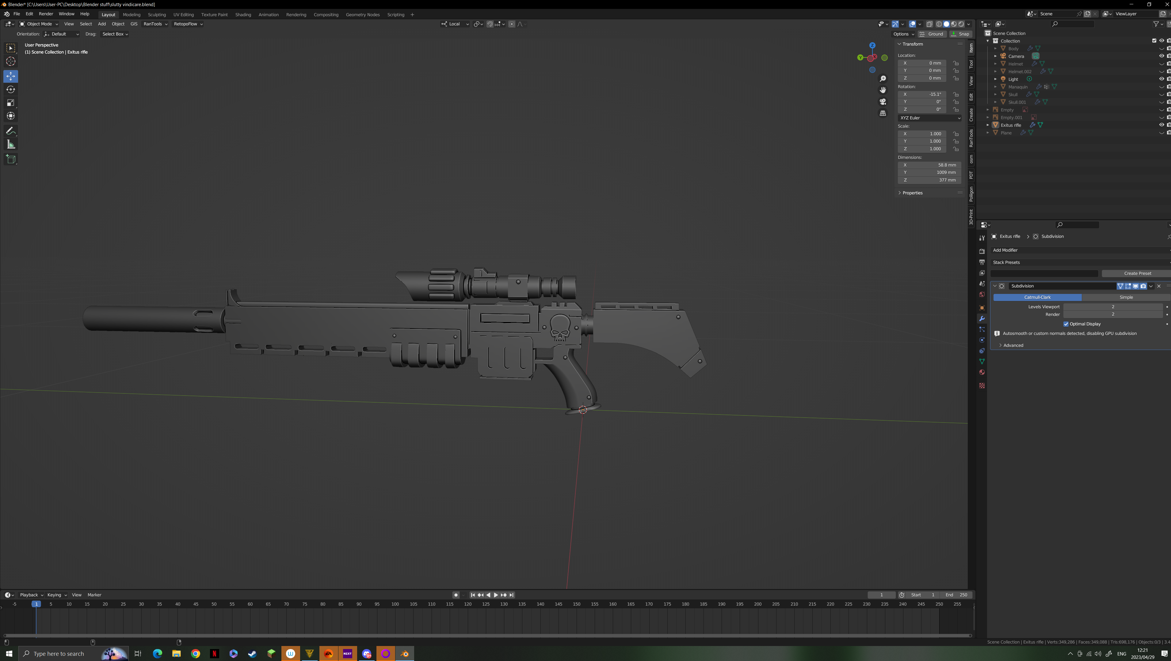 exitus rifle cosplay propgun juguete pistola disfraz apuntalar desafío asesino 3D print model - Mito3D