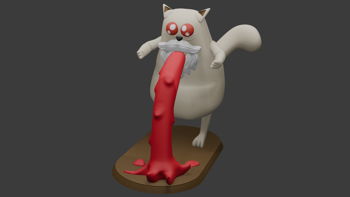 esplodendo gattini godcat on fuoco arte gatto gattino netflix tv vomito gettare up salsa rosso sangue dio 3d print model - Mito3D