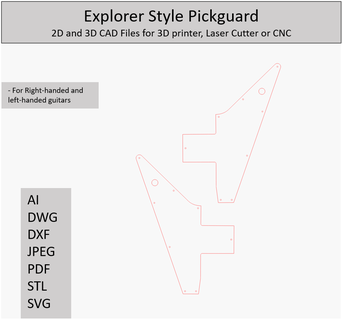 explorer pickguard templates 2d 3d cad files guitar 3d print model - Mito3D