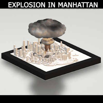 explosão in ny manhattan iorque 2024 cidade américa eua mar decoração átomo estrondo bombear nuclear guerra fácil 3d print model - Mito3D