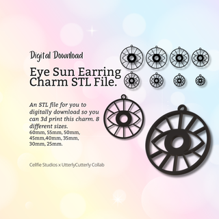 eye sun earring charm stl file - digital download -8 sizes- necklace keyring celestial design Jewelry bezel finding jewellery jewelry resin flower making mold boho chick fashion 3d print model - Mito3D