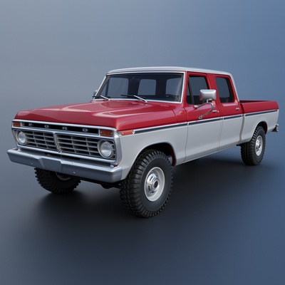 f 250 tripulación taxi 1974 coche vehiculo coches vehículo pasatiempo auto automotor camino recoger 1973 camión escala modelo rueda sla fdm impresión rc juguete 3d print model - Mito3D