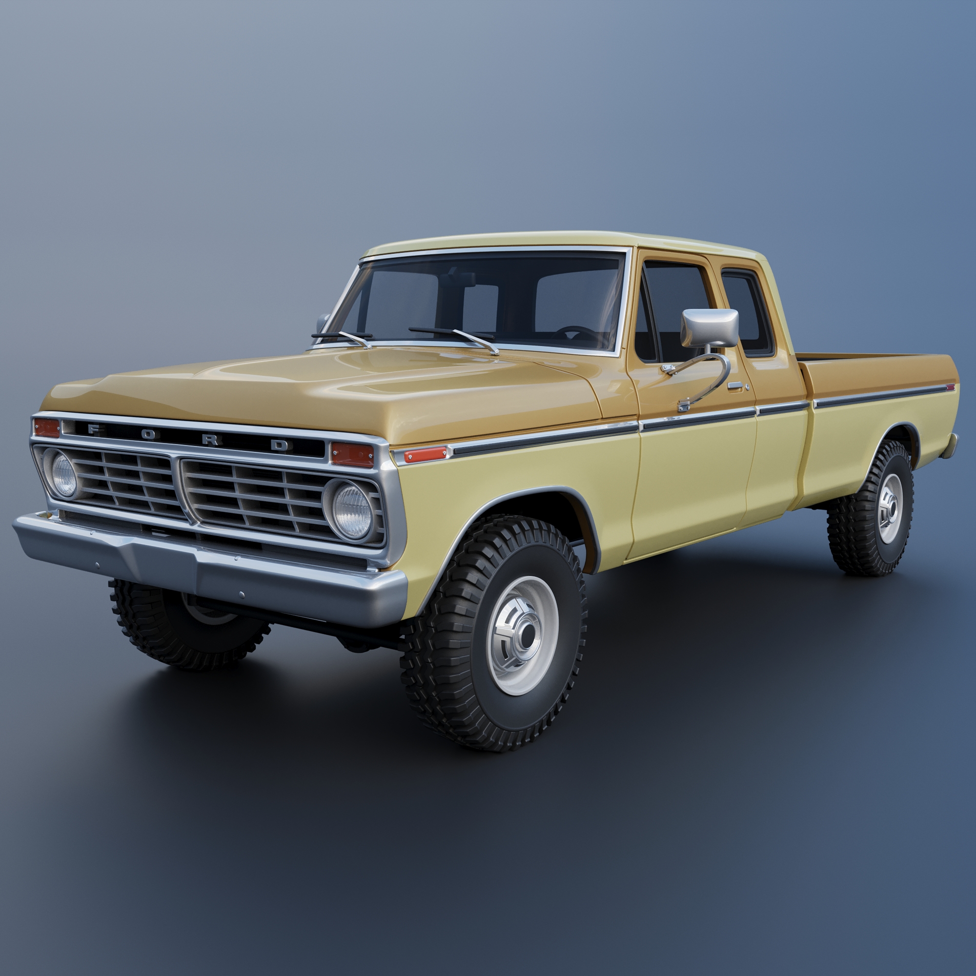 f 250 süper kabin 1974 araba arabalar araç hobi oto otomotiv offroad almak kamyon ölçek model tekerlek sla fdm yazdır rc oyuncak 3D print model - Mito3D