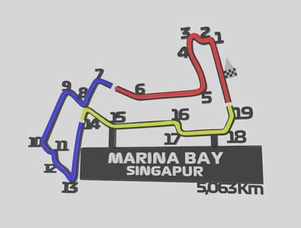 f1 puerto pequeño bahía Singapur formula1 imán auto carreras pista fórmula mapa refrigerador 3d print model - Mito3D