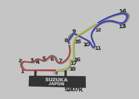 f1 suzuka Giappone formula1 magnete auto corsa traccia formula carta geografica frigorifero 3d print model - Mito3D