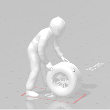 f1 technician mechanic driver carrying wheel pilot 3d print model - Mito3D