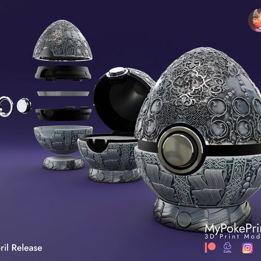 faberge egg - functional ornamental pokeball 3D print model - Mito3D