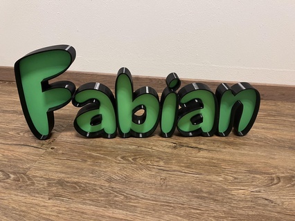 fabian 3d isim harfler yazı aşırı kullanım duvara monte ev dekoru deko duvar Sanat parlak Led 3d print model - Mito3D