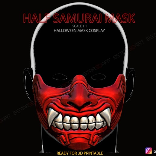 face mask - samurai halloween costume cosplay covid corona hannya oni devil demon helmet toy accessories games toys half 3D print model - Mito3D