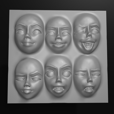 facial expressions in a frame face expression anime sculpture mouth lips smile laugh angry cute wink ahegao 3d print model - Mito3D