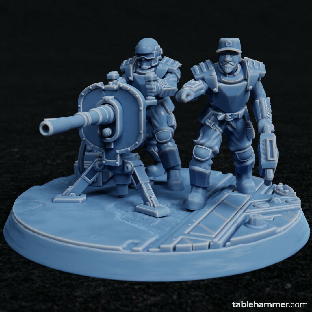 factory guard heavy cannon - human weapon team accell union sci-fi wargaming imperial tabletop science fiction humans grimdark space opera terrain anti-tank reinforced turret 3D print model - Mito3D