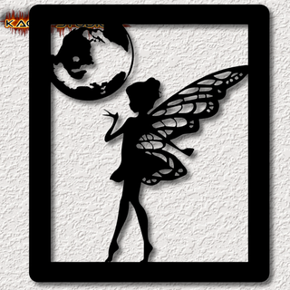 fairy moon wall art fairie fantasy decor 2d mythical meadow realistic magical wings free home decoration low poly wallart princess 3d print model - Mito3D