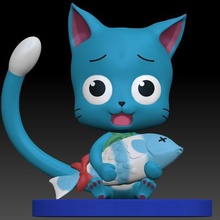 fairy tail happy fish art cat anime natsu lucy gray toy figure cute animal pets decoration 3d print model - Mito3D