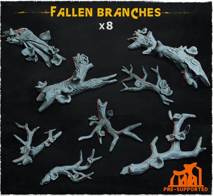 fallen branches - basing bits 10 forest tree fungus stump dioramma 3d print model - Mito3D