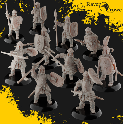düşmüş krallık piyade savaşçılar oyun lotr fantezi insan savaşçı şövalye uşak mızrakçılar minyatürler minis masaüstü savaş oyunları 3d print model - Mito3D