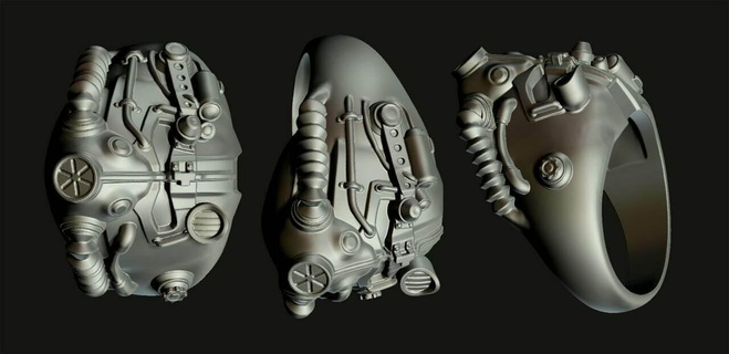 araları açılmak yüzük 3d print model dosya gents ring fallout art rings jewelry character robot skull face gold cad file 3dprinting 3d print model - Mito3D