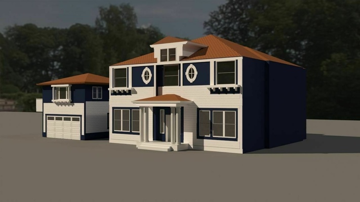 família casa residencial exterior americano villa chalé suburbano la 3d print model - Mito3D