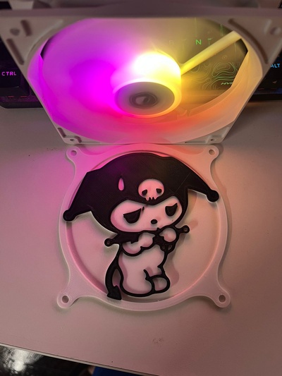 ventilador grade prateleira pc kuromi gadget ei gatinha sanrio computador soporte decoraci n impresion3d fangrill 3d print model - Mito3D