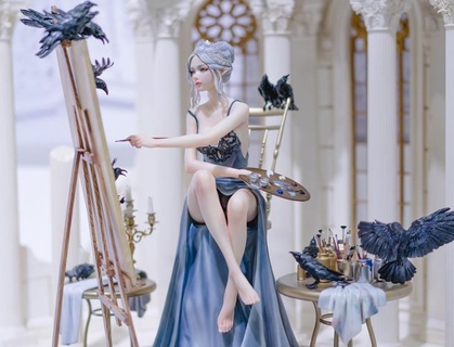 fantasy girl painting princess painter waifu anime woman figure room deco 3d print model - Mito3D