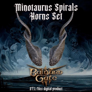 fantasy minotaurus spiral horns set baldurs gate 3 baldursgate dnd games toys cosplay rpg shadowheart horn thorn printable tiefling daemon dungeon dungeons props 3d print model - Mito3D