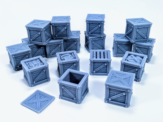 fantasy wooden crates game box fish terrain dungeon scroll coins 28mm pantry crate supplies scatter basement presupported pre-supported 3d print model - Mito3D