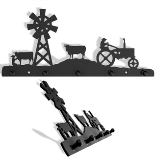 farm scene - wall mount key rack hanger holder organizer cow farmer windmill tractor rustic 3d print model - Mito3D