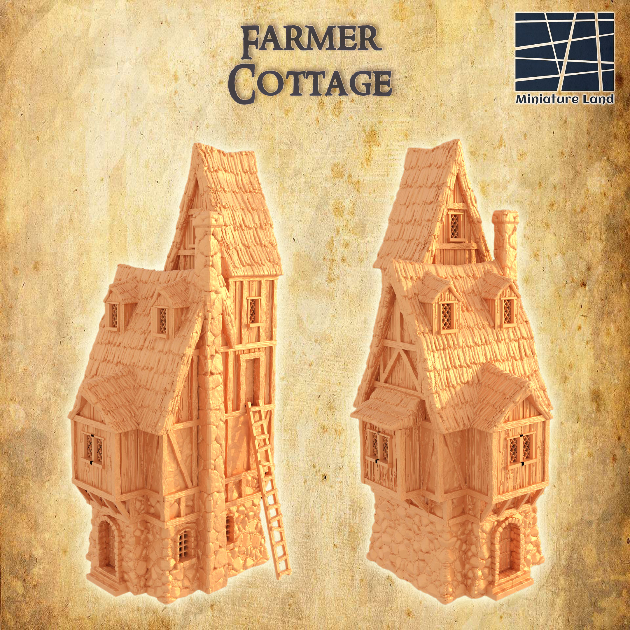 contadino Villetta 28 mm tavolo terreno Casa dnd cittadina medievale supportoFree vecchio calcolo azienda agricola struttura giocabile interni modulare 28mm 25mm 15mm gioco guerra 3D print model - Mito3D