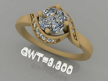 fasion ring gold silver art design setting diamond 3d print model - Mito3D