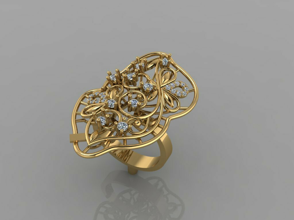 fasion ring gold silver art design setting diamond 3D print model - Mito3D