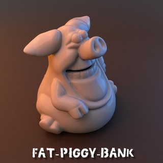 fat piggy bank piggybank pig money save saving sculpture gift animal barn oink statue coins toy kid smile slit teeth 3d print model - Mito3D