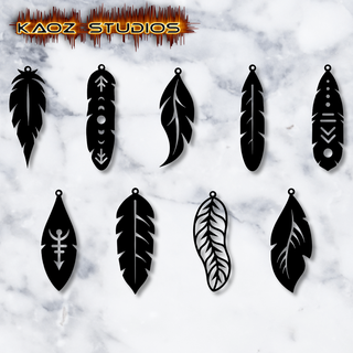 feather earrings pack southwestern jewelry 9 designs bird feathers southern american indian native cherokee jewellery set bundle lot 2d keychain necklace pendant art 3d print model - Mito3D